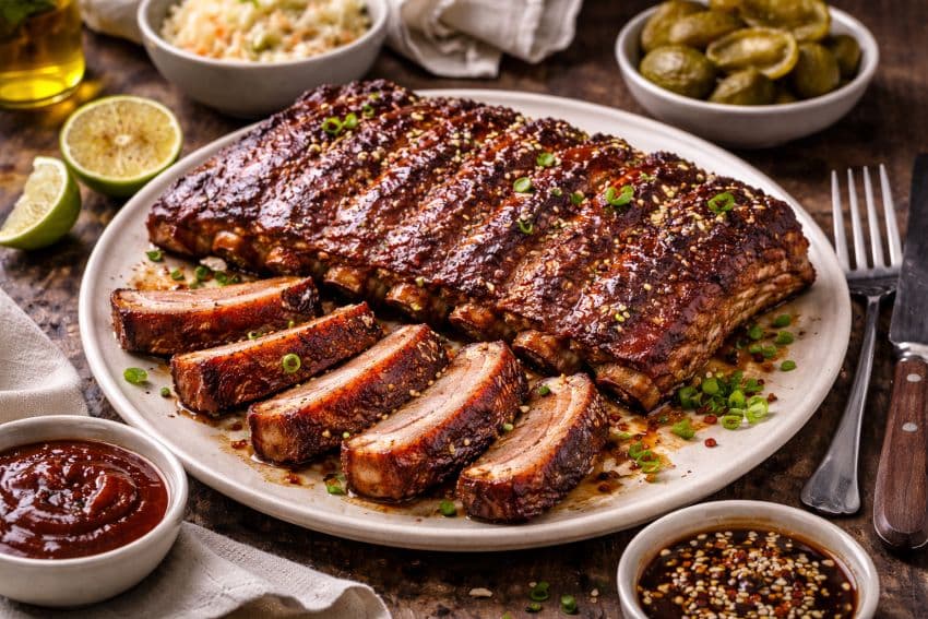 Тарілка з глазурованими реберцями запеченими в духовці Тарілка з глазурованими реберцями запеченими в духовці