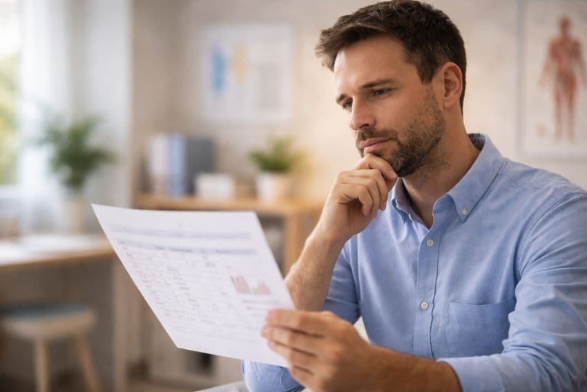 Чоловік переглядає результати аналізів Чоловік переглядає результати аналізів