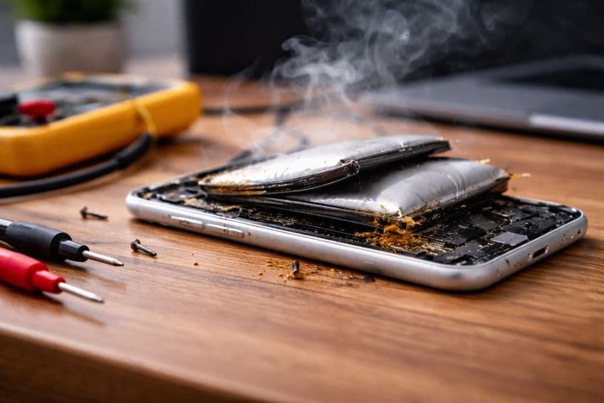 Пошкоджений смартфон із набряклою батареєю