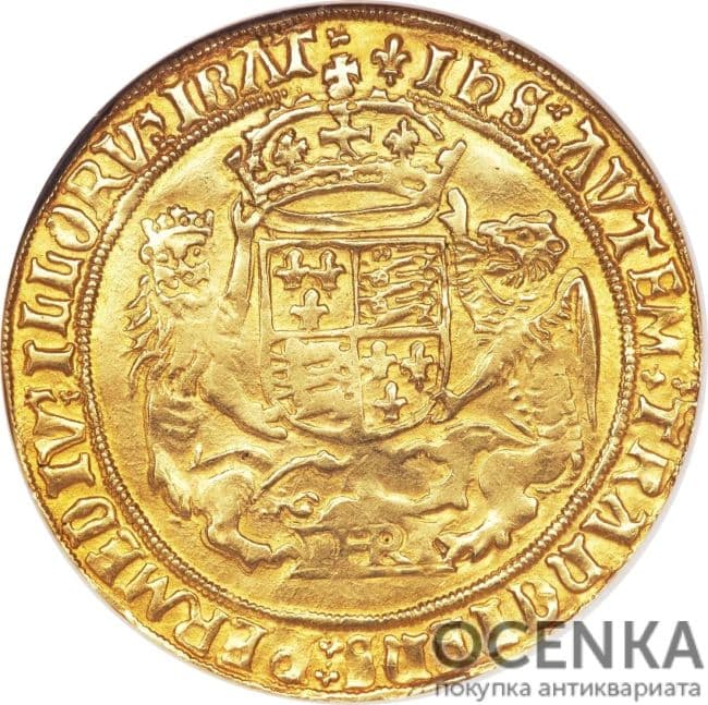 Зображення реверсу золотої монети Соверен (Sovereign) періоду правління Едуарда VI