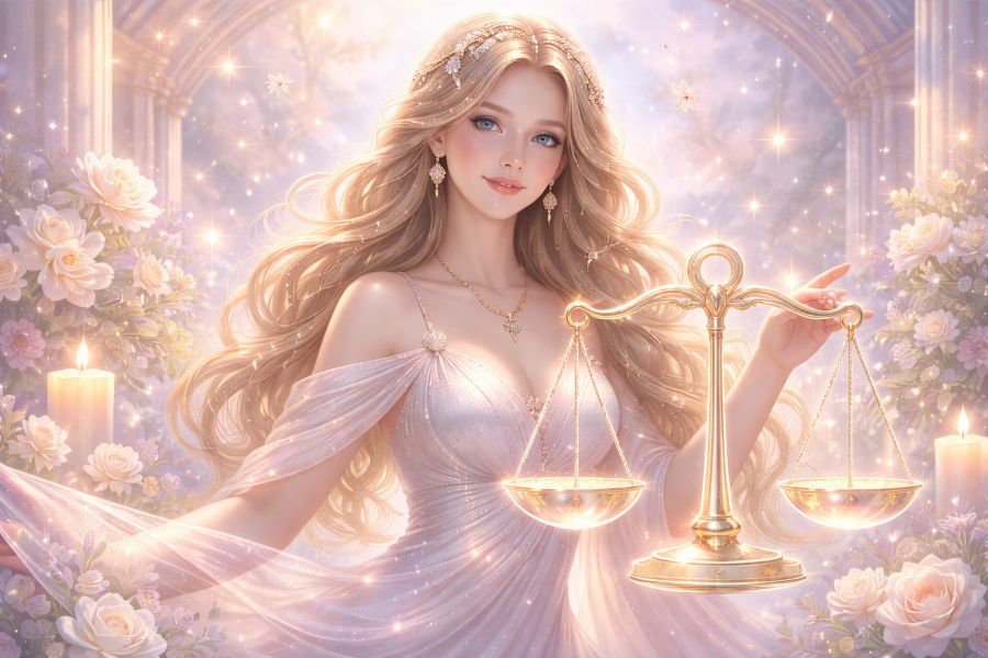Жінка-Лібра з золотими терезами