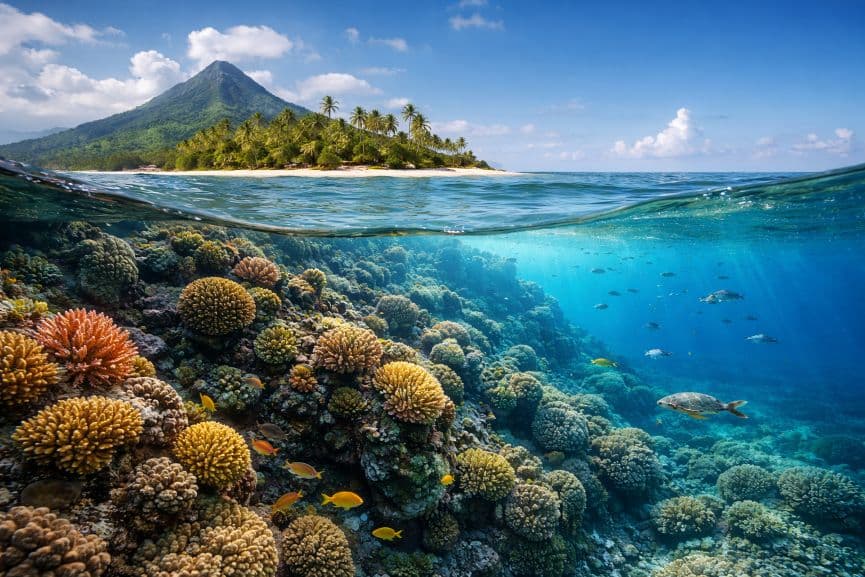 Тропічний острів і кораловий риф Тропічний острів і кораловий риф